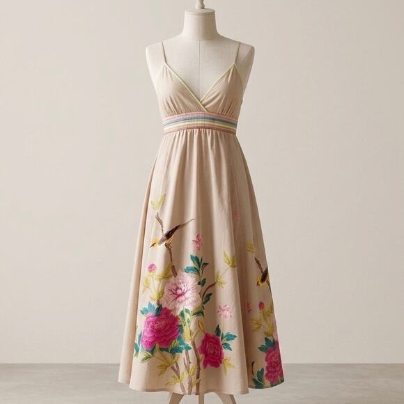 Raiment Fashion New York Dresses & Skirts - Vintage 90s Raiment Y2K Whimsical Boho Floral & Bird Midi Resort Sun Dress Sz M